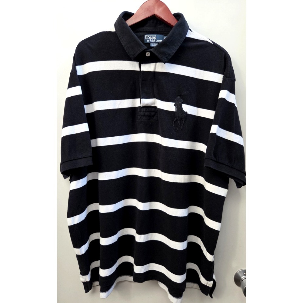 POLO by Ralph Lauren Big Pony Rugby Polo 3XB Striped Black/White S Sleeve Shirt